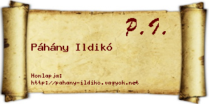Páhány Ildikó névjegykártya